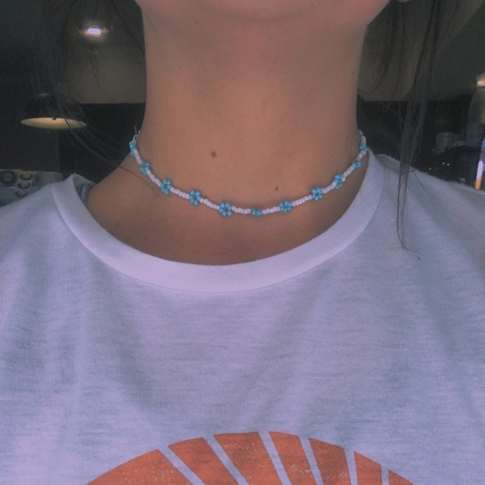 Handmade beaded flower choker